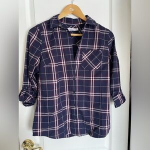 Reitmans Navy and White Plaid Button-Down Shirt